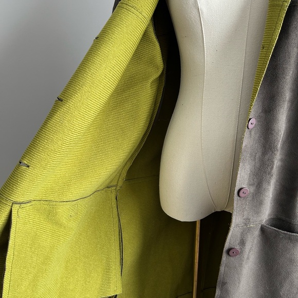 Vintage 90s Y2k Olive Green Faux Suede Long Coat Womens M Worlds Apart - Picture 3 of 5